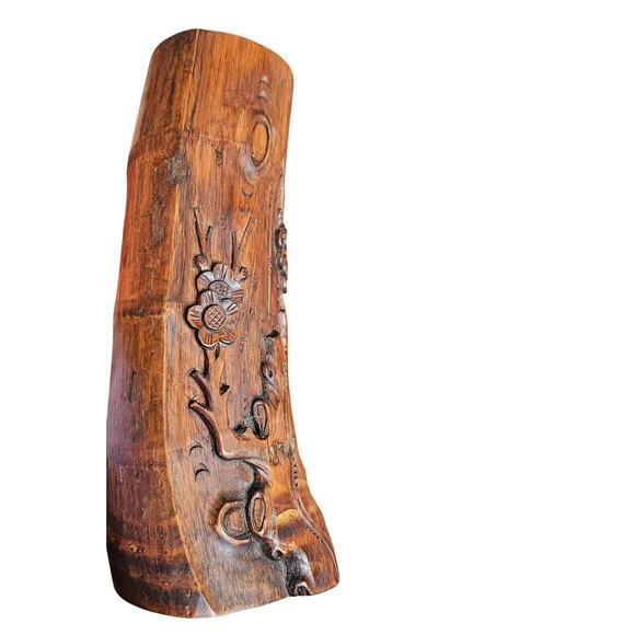 Asian Bamboo Wood Carved Cherry Blossoms Planters/ Candle Holders/ Vase - Picture 11 of 13